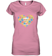 Load image into Gallery viewer, Love needs no words Autism Awareness DayT shirt Women's V-Neck T-Shirt