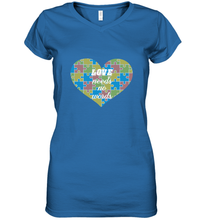 Load image into Gallery viewer, Love needs no words Autism Awareness DayT shirt Women's V-Neck T-Shirt
