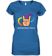Load image into Gallery viewer, Neurodiversity Rocks Shirt Brain Autism Awareness Women's V-Neck T-Shirt