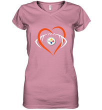 Load image into Gallery viewer, NFL Pittsburgh Steelers Heart Love Football Women's V-Neck T-Shirt