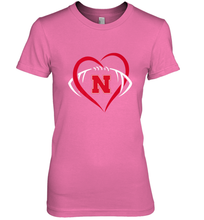 Load image into Gallery viewer, Nebraska Cornhuskers Large Heart Football Team Premium Women's Premium T-Shirt