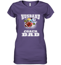 Load image into Gallery viewer, Husband Coach Dad Football Family Sports Team Game Women's V-Neck T-Shirt