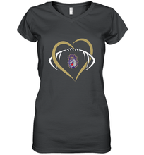 Load image into Gallery viewer, James Madison Dukes Large Heart Football Team Women's V-Neck T-Shirt