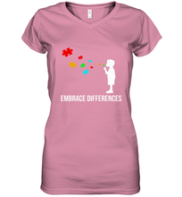 Load image into Gallery viewer, Embrace Differences Support Autism Awareness Day Tee Women's V-Neck T-Shirt