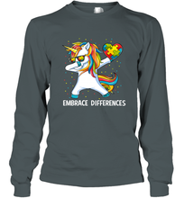 Load image into Gallery viewer, Autism Awareness Embrace Differences Dabbing Unicorn Long Sleeve T-Shirt