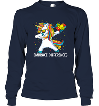 Load image into Gallery viewer, Autism Awareness Embrace Differences Dabbing Unicorn Long Sleeve T-Shirt