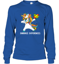 Load image into Gallery viewer, Autism Awareness Embrace Differences Dabbing Unicorn Long Sleeve T-Shirt