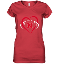 Load image into Gallery viewer, Nebraska Cornhuskers Large Heart Football Team Premium Women's V-Neck T-Shirt