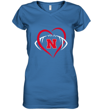 Load image into Gallery viewer, Nebraska Cornhuskers Large Heart Football Team Premium Women's V-Neck T-Shirt