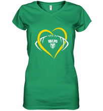 Load image into Gallery viewer, Valparaiso Crusaders Large Heart Football Women's V-Neck T-Shirt