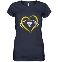 Load image into Gallery viewer, Valparaiso Crusaders Large Heart Football Women's V-Neck T-Shirt