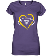 Load image into Gallery viewer, Valparaiso Crusaders Large Heart Football Women's V-Neck T-Shirt