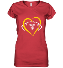 Load image into Gallery viewer, Valparaiso Crusaders Large Heart Football Women's V-Neck T-Shirt