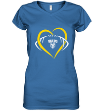 Load image into Gallery viewer, Valparaiso Crusaders Large Heart Football Women's V-Neck T-Shirt