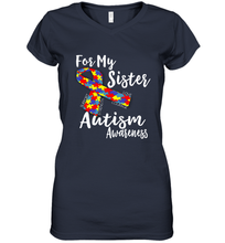 Load image into Gallery viewer, For My Sister Autism Awareness Awareness Day Women's V-Neck T-Shirt