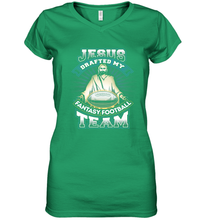 Load image into Gallery viewer, Jesus Drafted My Fantasy Football Women's V-Neck T-Shirt