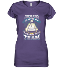 Load image into Gallery viewer, Jesus Drafted My Fantasy Football Women's V-Neck T-Shirt