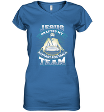 Load image into Gallery viewer, Jesus Drafted My Fantasy Football Women's V-Neck T-Shirt