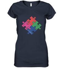 Load image into Gallery viewer, Autism Awareness Distressed T MaassSquad Women's V-Neck T-Shirt