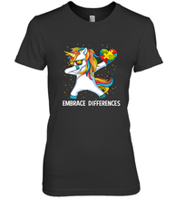 Load image into Gallery viewer, Autism Awareness Embrace Differences Dabbing Unicorn Women's Premium T-Shirt
