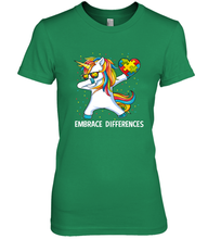 Load image into Gallery viewer, Autism Awareness Embrace Differences Dabbing Unicorn Women's Premium T-Shirt