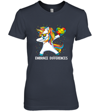 Load image into Gallery viewer, Autism Awareness Embrace Differences Dabbing Unicorn Women's Premium T-Shirt