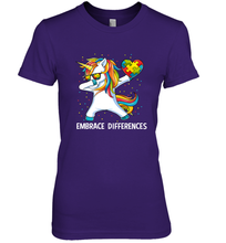 Load image into Gallery viewer, Autism Awareness Embrace Differences Dabbing Unicorn Women's Premium T-Shirt