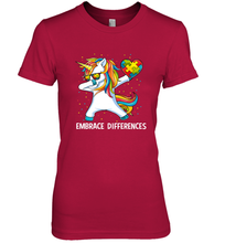 Load image into Gallery viewer, Autism Awareness Embrace Differences Dabbing Unicorn Women's Premium T-Shirt