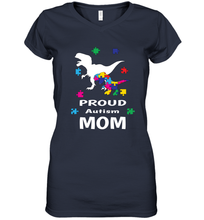 Load image into Gallery viewer, Proud Autism Mom T Rex Dinosaur Autism Awareness Women's V-Neck T-Shirt