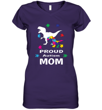 Load image into Gallery viewer, Proud Autism Mom T Rex Dinosaur Autism Awareness Women's V-Neck T-Shirt