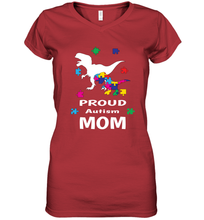 Load image into Gallery viewer, Proud Autism Mom T Rex Dinosaur Autism Awareness Women's V-Neck T-Shirt