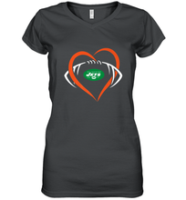 Load image into Gallery viewer, NFL New York Jets Heart Love Football Women's V-Neck T-Shirt