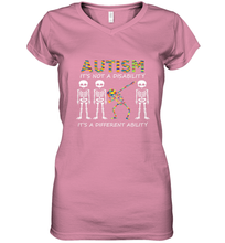Load image into Gallery viewer, Autism it's a different ability Funny Dabbing skeleton Gift Women's V-Neck T-Shirt
