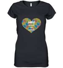 Load image into Gallery viewer, Love needs no words Autism Awareness DayT shirt Women's V-Neck T-Shirt
