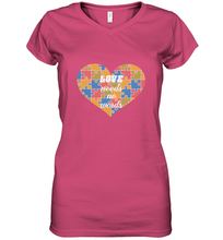 Load image into Gallery viewer, Love needs no words Autism Awareness DayT shirt Women's V-Neck T-Shirt
