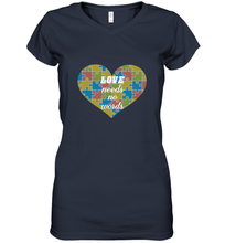 Load image into Gallery viewer, Love needs no words Autism Awareness DayT shirt Women's V-Neck T-Shirt
