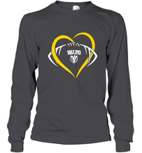 Load image into Gallery viewer, Valparaiso Crusaders Large Heart  Football Long Sleeve T-Shirt
