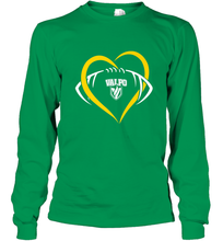 Load image into Gallery viewer, Valparaiso Crusaders Large Heart  Football Long Sleeve T-Shirt
