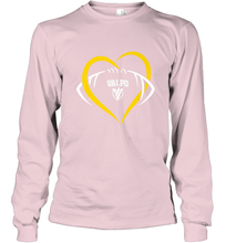 Load image into Gallery viewer, Valparaiso Crusaders Large Heart  Football Long Sleeve T-Shirt
