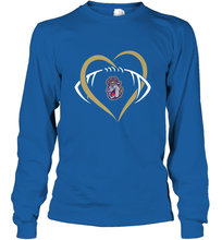 Load image into Gallery viewer, James Madison Dukes Large Heart  Football  Team Long Sleeve T-Shirt
