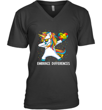 Load image into Gallery viewer, Autism Awareness Embrace Differences Dabbing Unicorn Men's V-Neck
