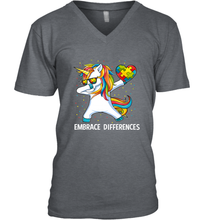 Load image into Gallery viewer, Autism Awareness Embrace Differences Dabbing Unicorn Men's V-Neck
