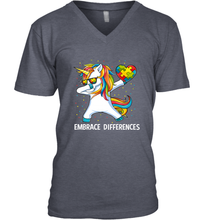 Load image into Gallery viewer, Autism Awareness Embrace Differences Dabbing Unicorn Men's V-Neck
