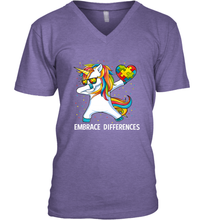 Load image into Gallery viewer, Autism Awareness Embrace Differences Dabbing Unicorn Men's V-Neck
