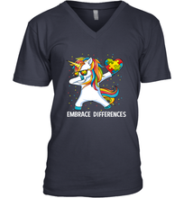 Load image into Gallery viewer, Autism Awareness Embrace Differences Dabbing Unicorn Men's V-Neck

