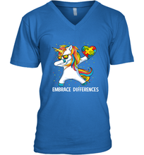 Load image into Gallery viewer, Autism Awareness Embrace Differences Dabbing Unicorn Men's V-Neck
