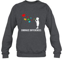 Load image into Gallery viewer, Embrace Differences  Support Autism Awareness Day Tee Crewneck Sweatshirt
