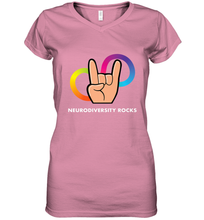 Load image into Gallery viewer, Neurodiversity Rocks Shirt Brain Autism Awareness Women's V-Neck T-Shirt
