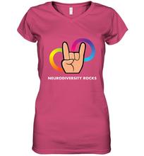 Load image into Gallery viewer, Neurodiversity Rocks Shirt Brain Autism Awareness Women's V-Neck T-Shirt
