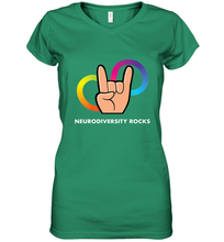 Load image into Gallery viewer, Neurodiversity Rocks Shirt Brain Autism Awareness Women's V-Neck T-Shirt
